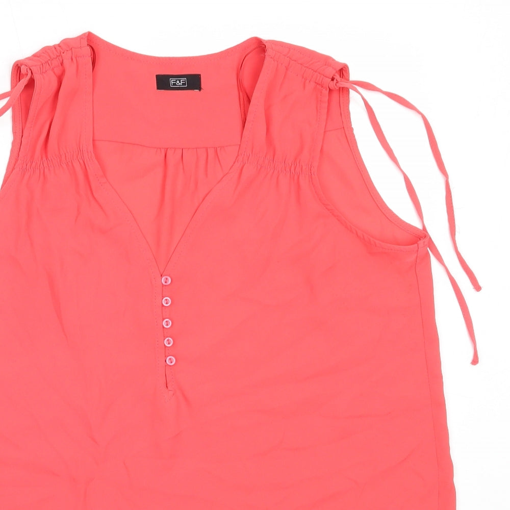 F&F Womens Pink  Polyester Basic Blouse Size 14 V-Neck