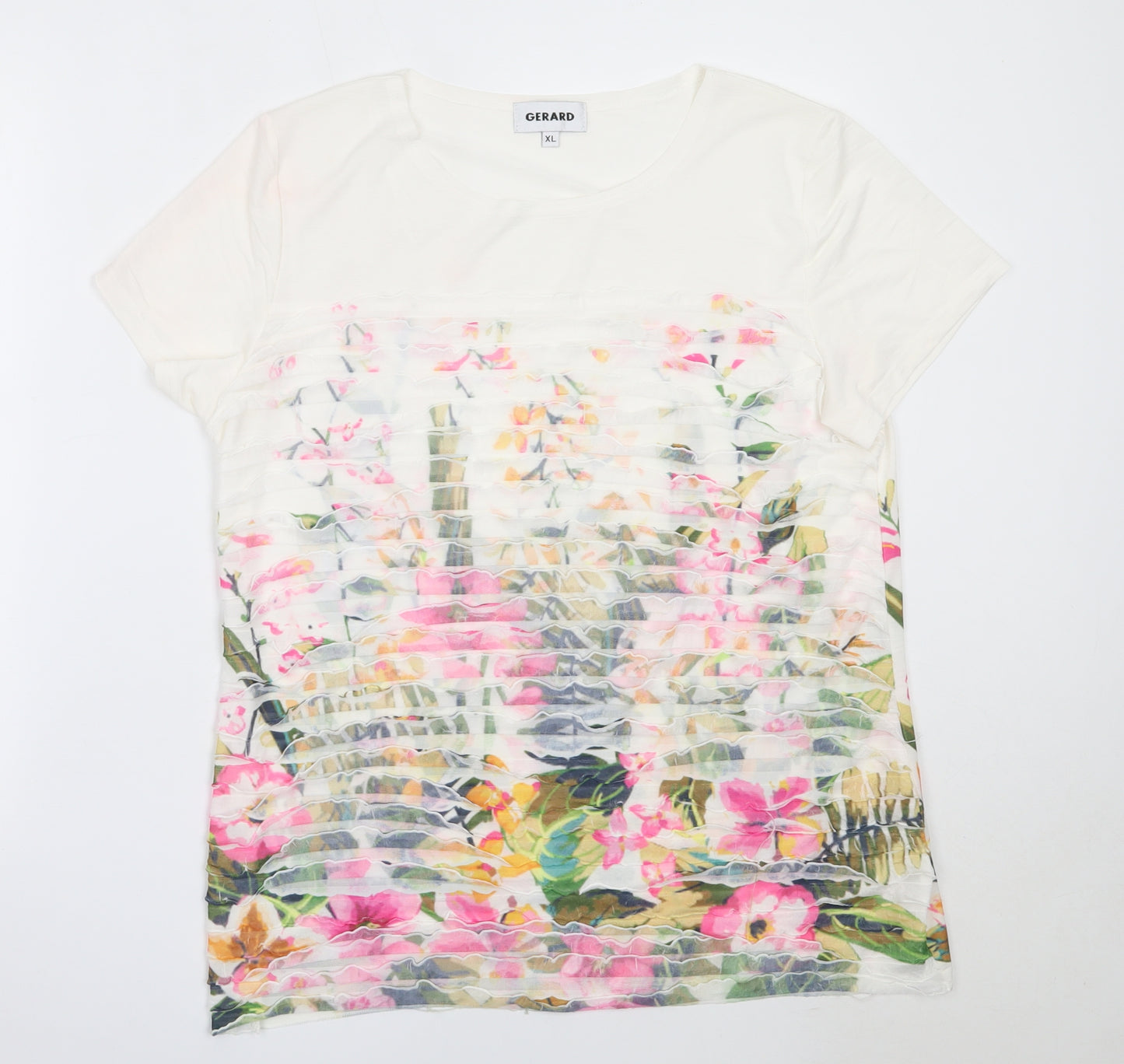 Gerard Womens White  Polyester Basic T-Shirt Size XL Round Neck