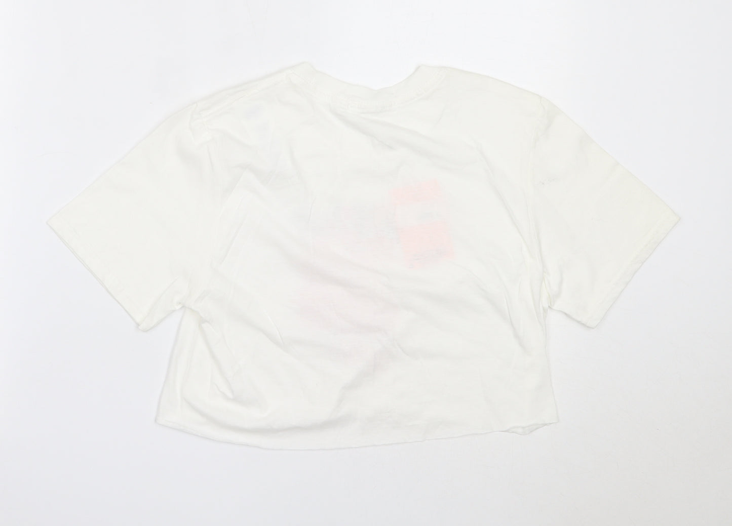 Missguided Womens White  Cotton Cropped T-Shirt Size S Round Neck