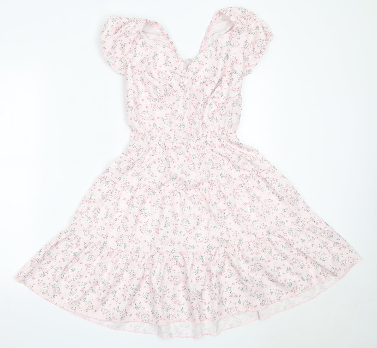 ROMWE Womens Pink Floral Polyester Fit & Flare  Size S  V-Neck