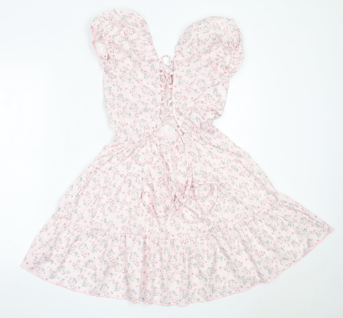 ROMWE Womens Pink Floral Polyester Fit & Flare  Size S  V-Neck