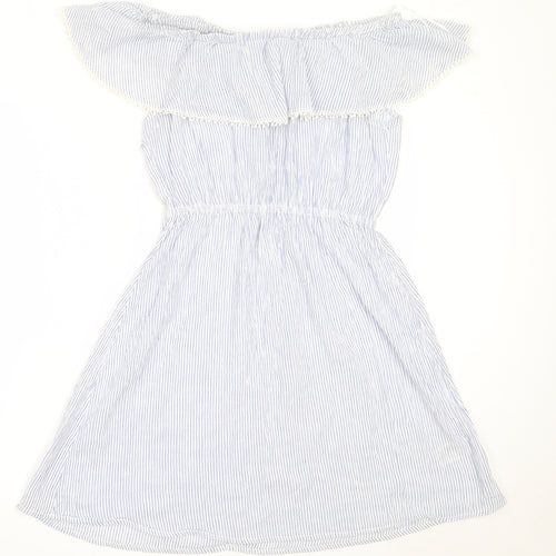 H&M Womens Blue Striped Cotton Fit & Flare  Size 36  Off the Shoulder
