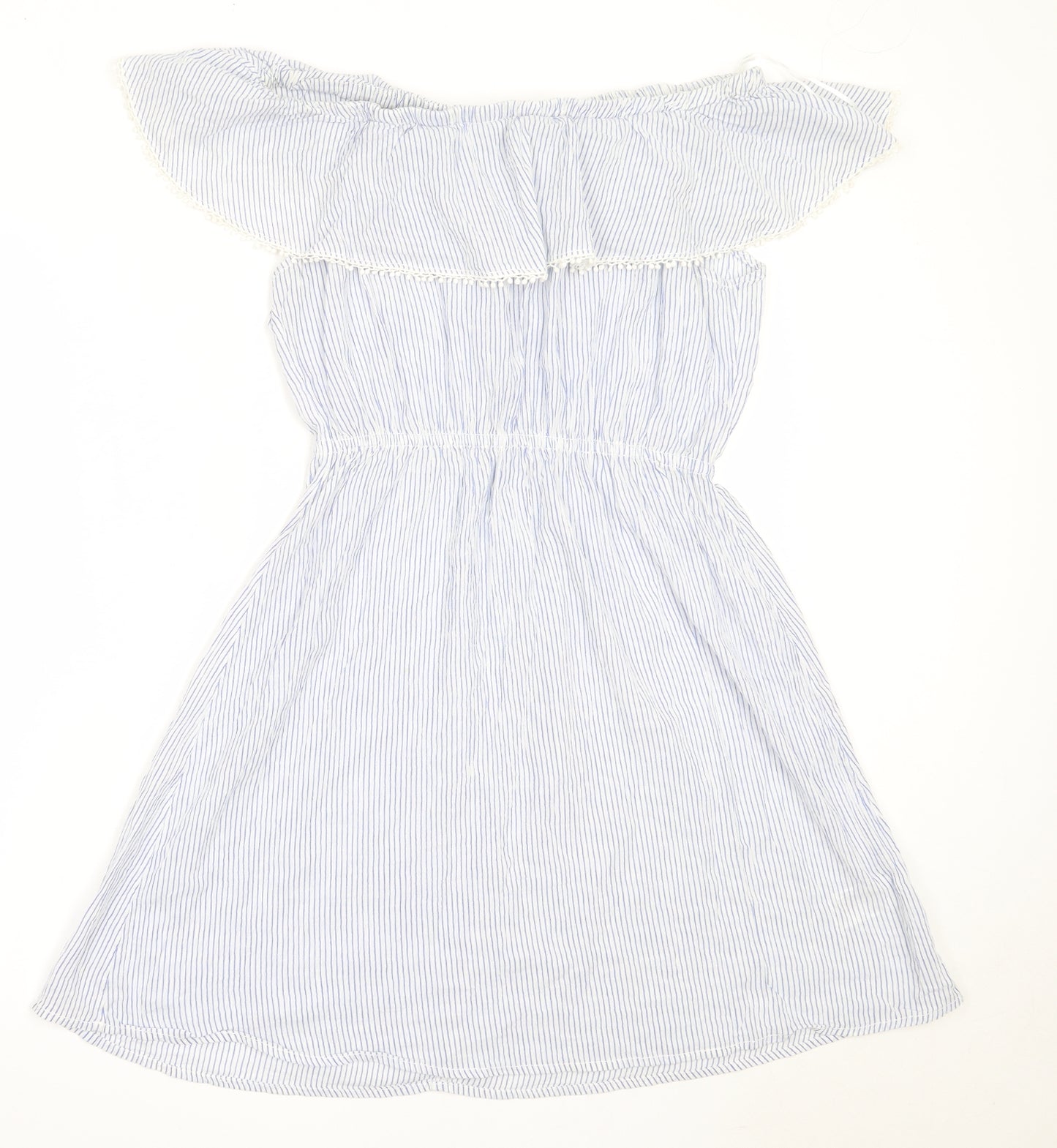 H&M Womens Blue Striped Cotton Fit & Flare  Size 36  Off the Shoulder