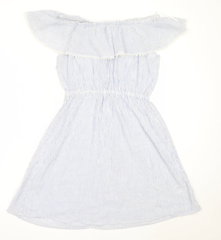 H&M Womens Blue Striped Cotton Fit & Flare  Size 36  Off the Shoulder