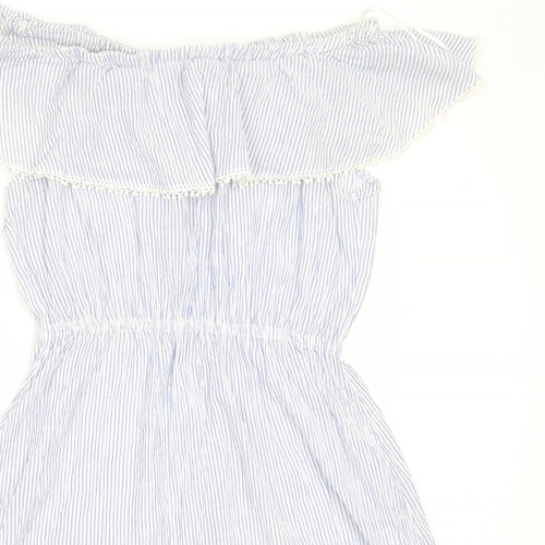 H&M Womens Blue Striped Cotton Fit & Flare  Size 36  Off the Shoulder