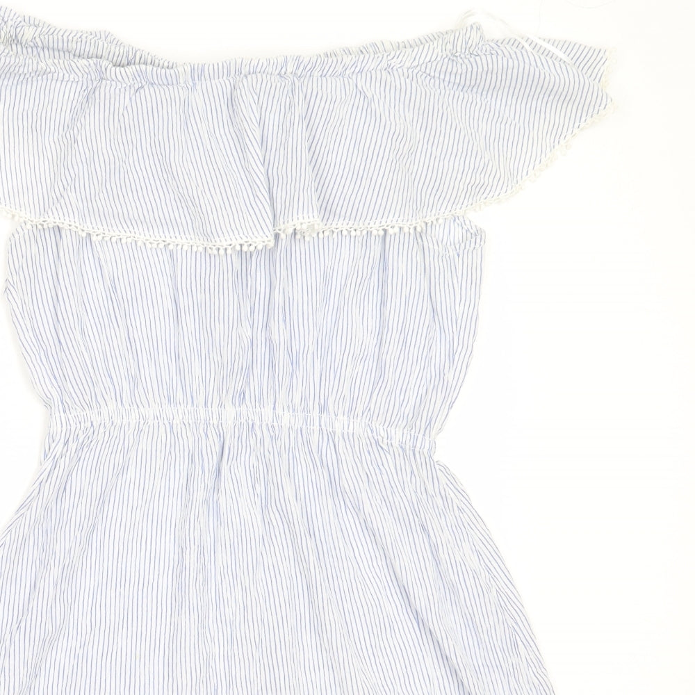 H&M Womens Blue Striped Cotton Fit & Flare  Size 36  Off the Shoulder
