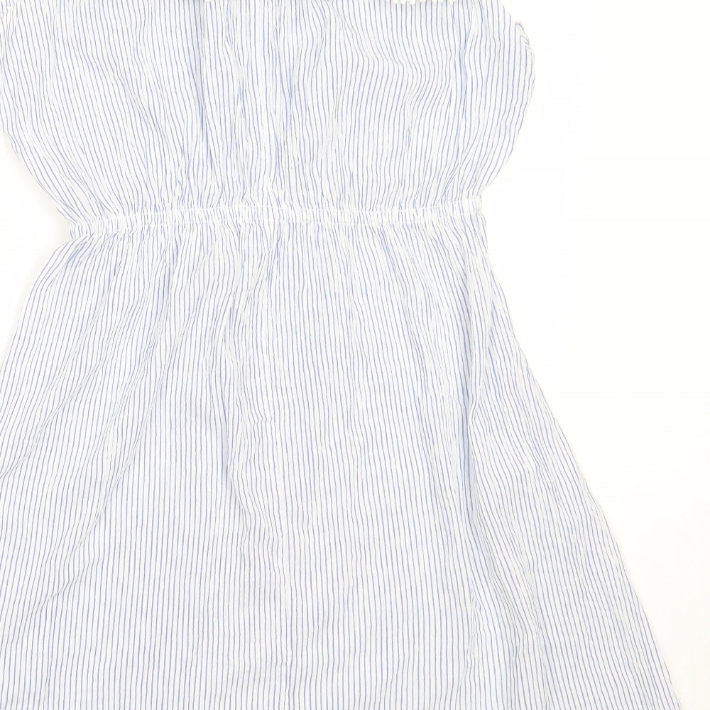 H&M Womens Blue Striped Cotton Fit & Flare  Size 36  Off the Shoulder