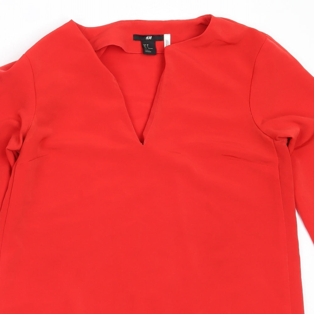 H&M Womens Red  Polyester Shift  Size 38  V-Neck