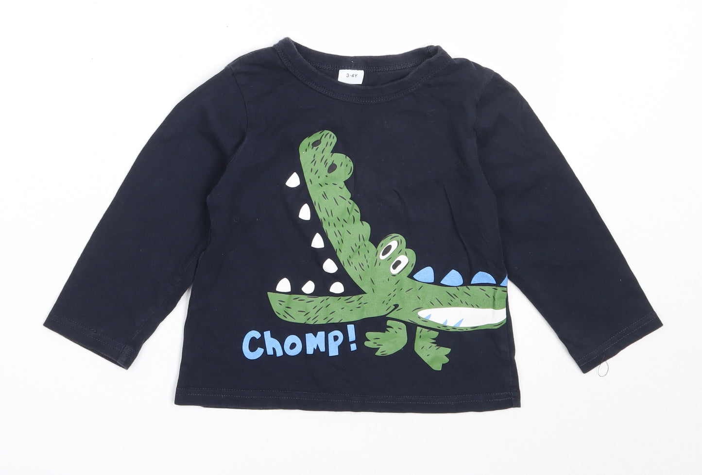 Preworn Boys Blue  Cotton Basic T-Shirt Size 3-4 Years Round Neck  - Crocodile
