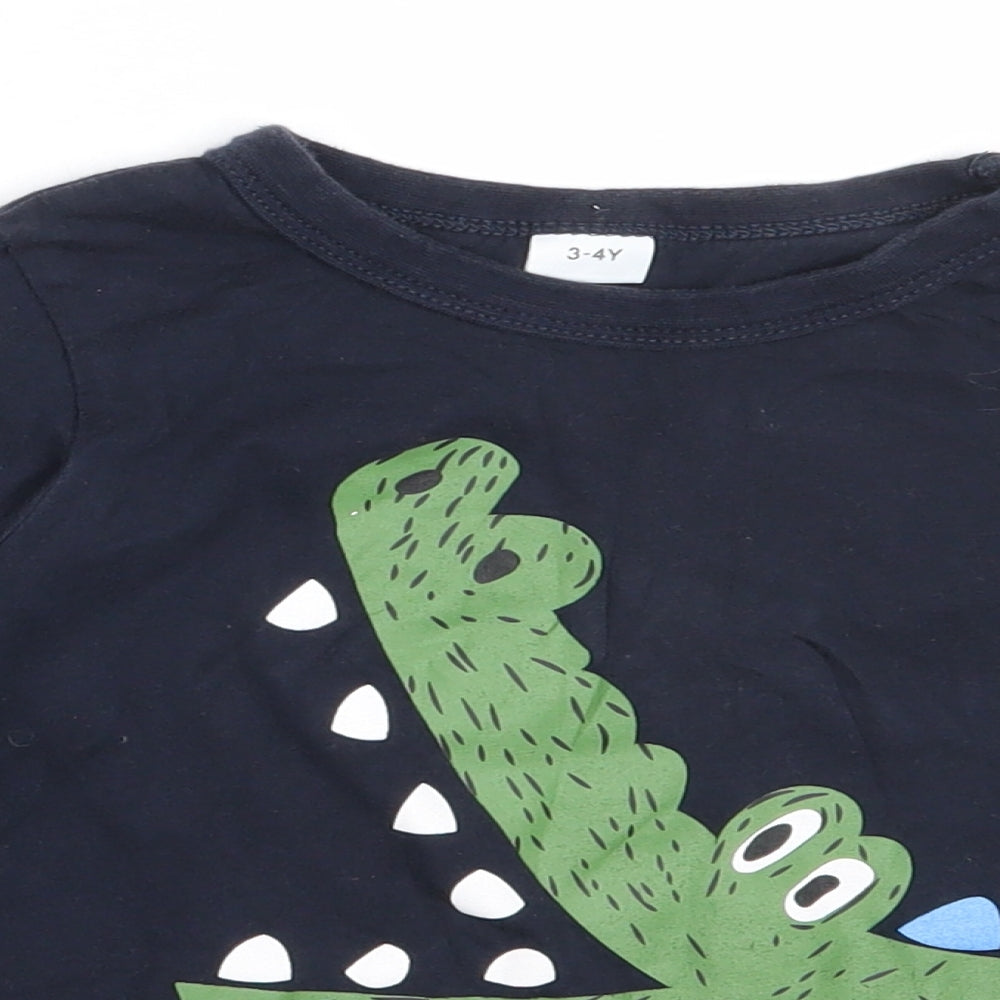Preworn Boys Blue  Cotton Basic T-Shirt Size 3-4 Years Round Neck  - Crocodile