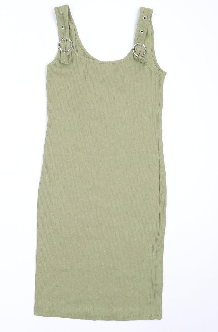 New Look Womens Green Cotton Bodycon Size 8 Round Neck