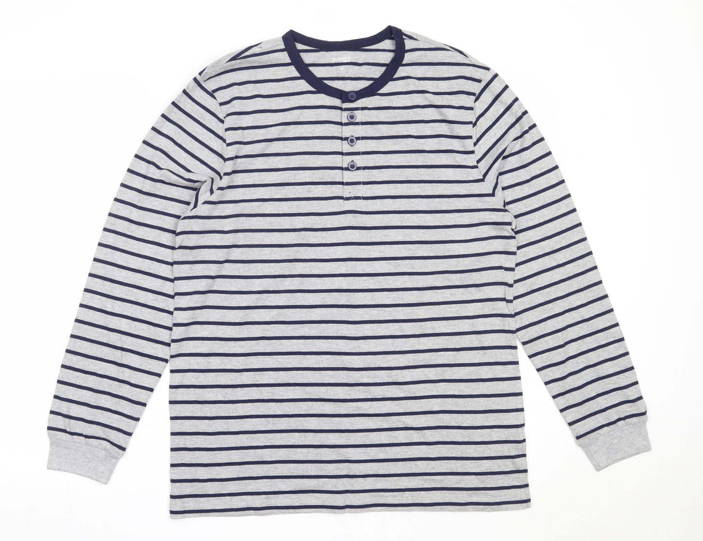 Dunnes Stores Mens Grey Striped Cotton  Pyjama Top Size M