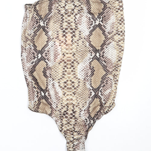 Missguided Womens Beige Animal Print Polyester Basic Blouse Size 10 Square Neck - bodysuit