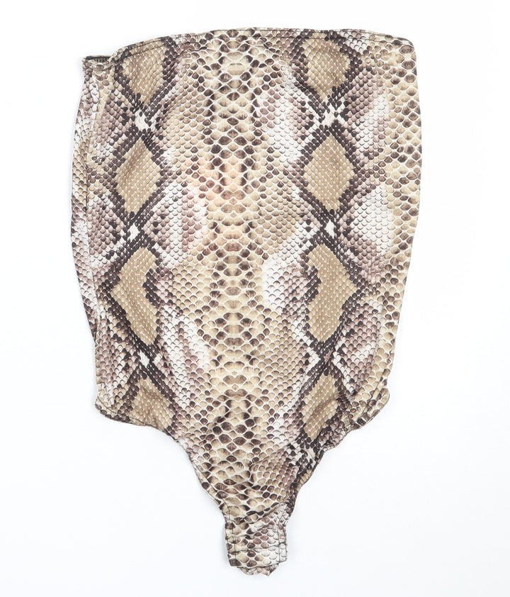 Missguided Womens Beige Animal Print Polyester Basic Blouse Size 10 Square Neck - bodysuit