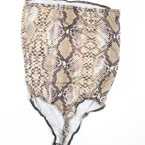 Missguided Womens Beige Animal Print Polyester Basic Blouse Size 10 Square Neck - bodysuit