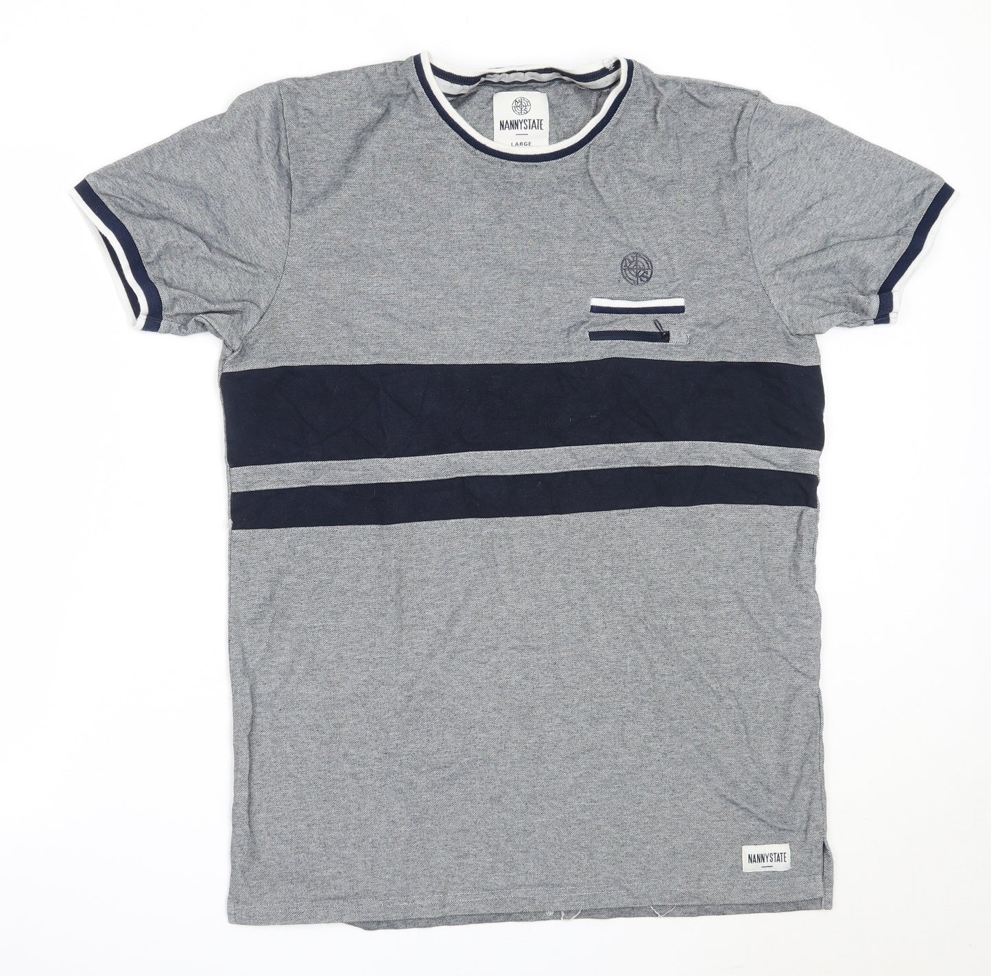 Nanny State Mens Blue  Cotton  T-Shirt Size L Round Neck