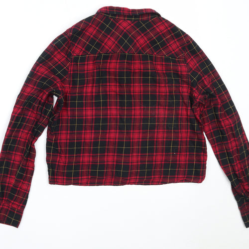 H&M Womens Red Check Cotton Basic Button-Up Size 36 Collared