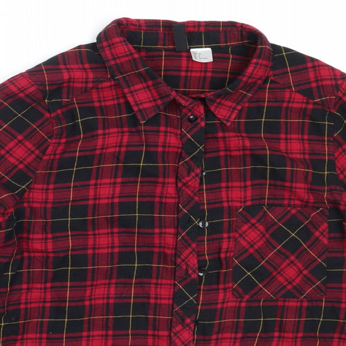 H&M Womens Red Check Cotton Basic Button-Up Size 36 Collared