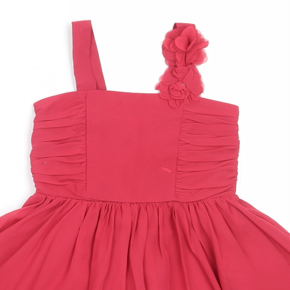 Blue Zoo Girls Red  Polyester Fit & Flare  Size 4 Years  Square Neck