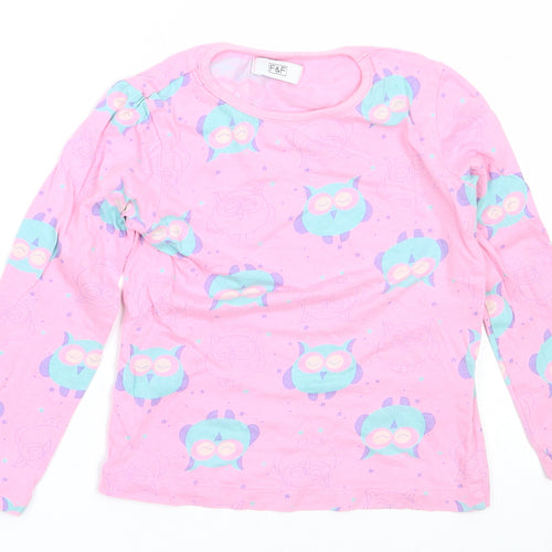 F&F Girls Pink Solid Cotton Top Pyjama Top Size 3-4 Years   - owl