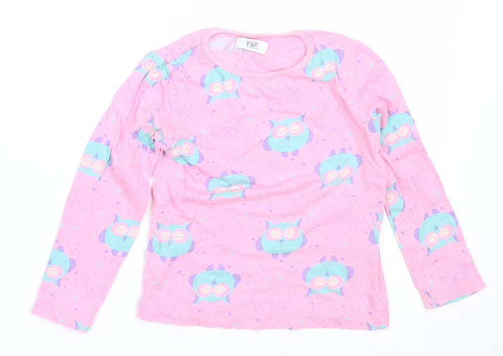 F&F Girls Pink Solid Cotton Top Pyjama Top Size 3-4 Years - owl