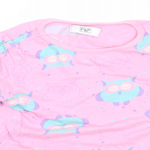 F&F Girls Pink Solid Cotton Top Pyjama Top Size 3-4 Years   - owl