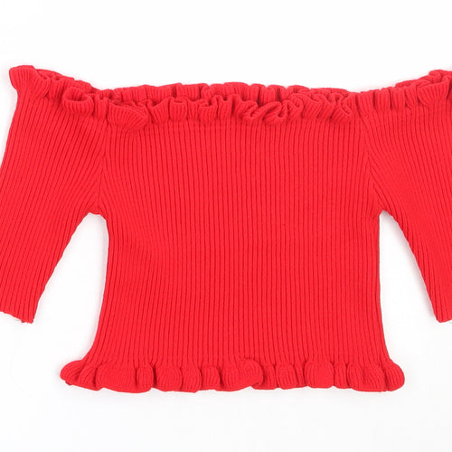 New Look Womens Red Square Neck  Acrylic Pullover Jumper Size M
