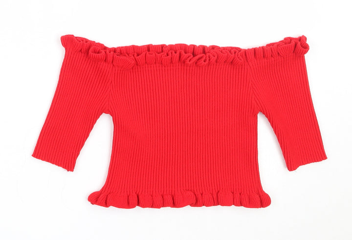 New Look Womens Red Square Neck Acrylic Pullover Jumper Size M