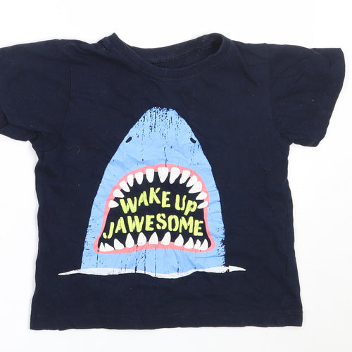 B&M Boys Blue  Cotton Basic T-Shirt Size 6-7 Years Round Neck  - shark