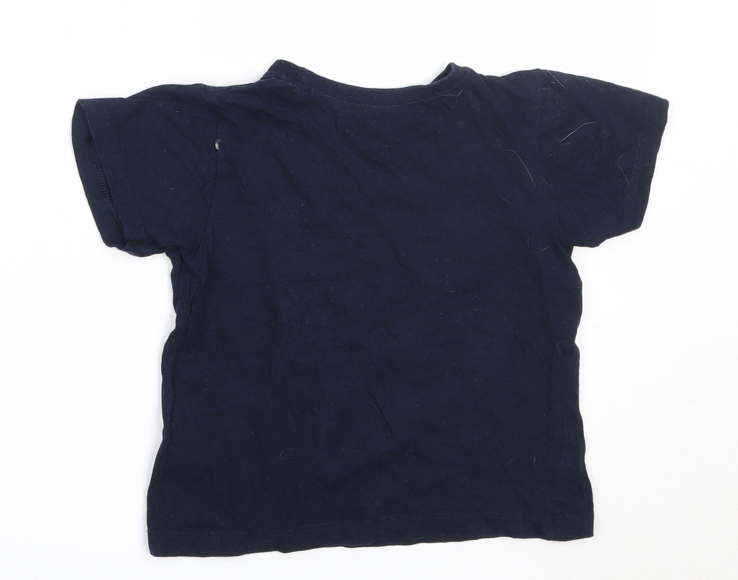 B&M Boys Blue  Cotton Basic T-Shirt Size 6-7 Years Round Neck  - shark