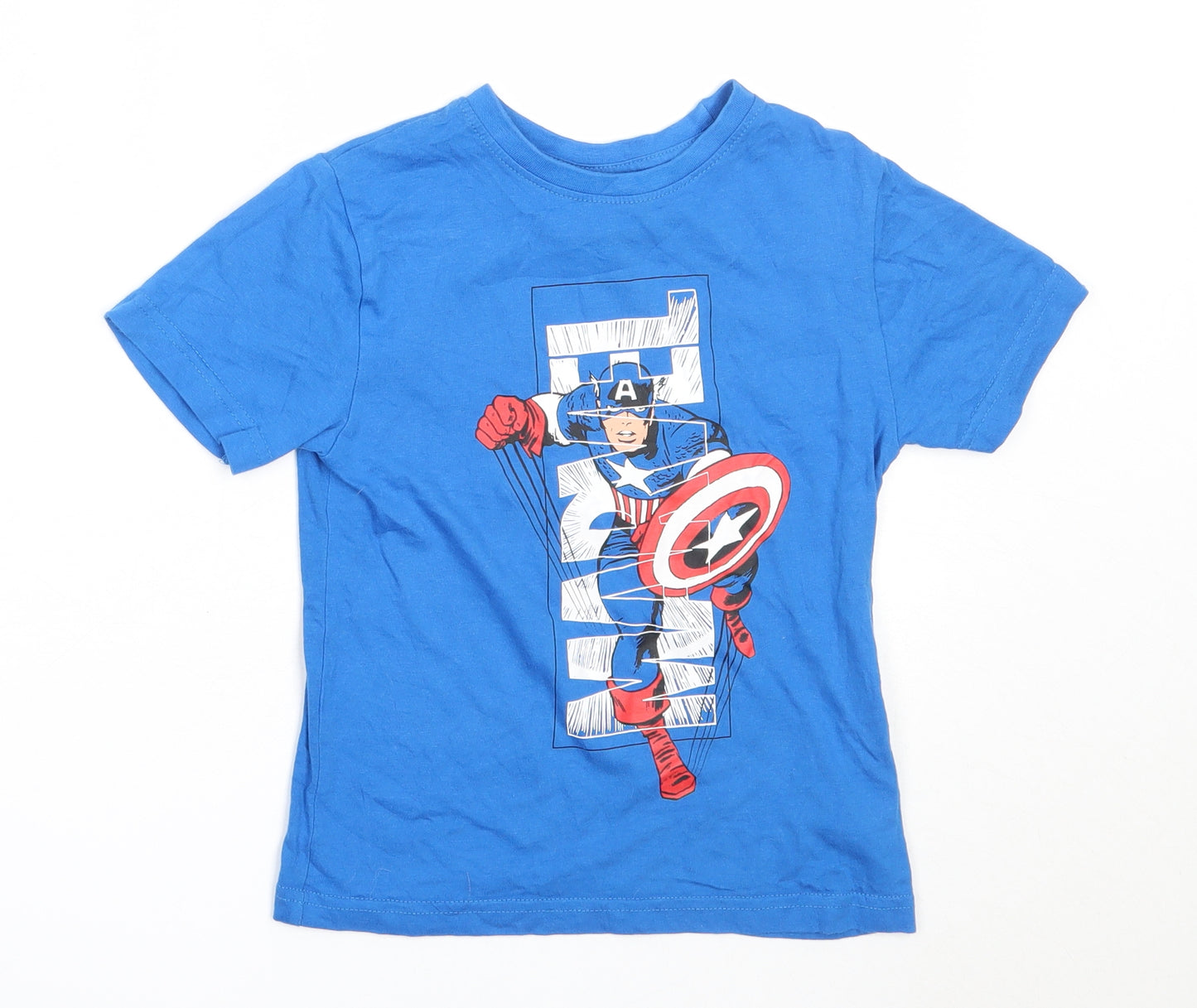 Primark Boys Blue  Cotton Basic T-Shirt Size 4-5 Years Round Neck  - marvel