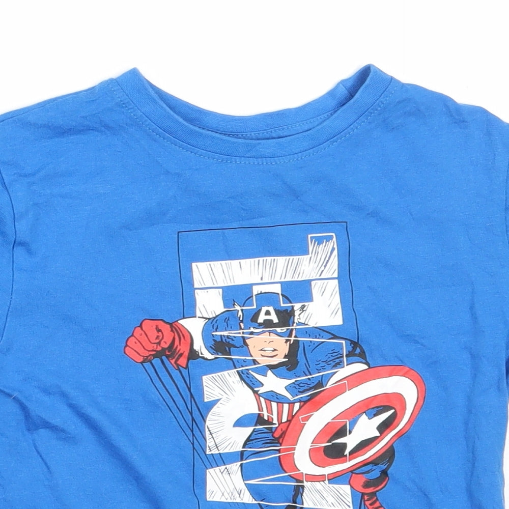Primark Boys Blue  Cotton Basic T-Shirt Size 4-5 Years Round Neck  - marvel