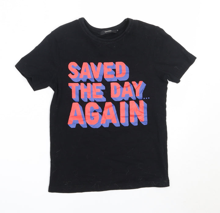 George Boys Black Cotton Basic T-Shirt Size 5-6 Years Round Neck