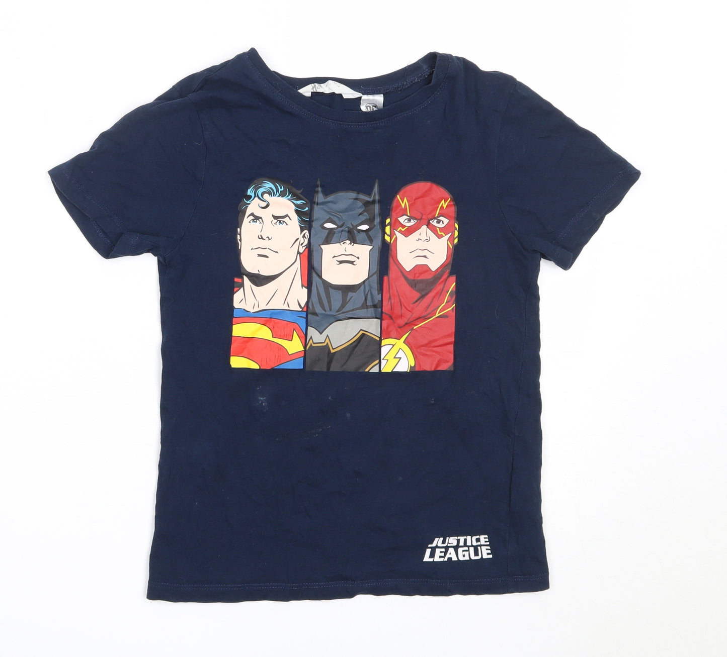 H&M Boys Blue  Cotton Basic T-Shirt Size 7-8 Years Round Neck  - Justice League