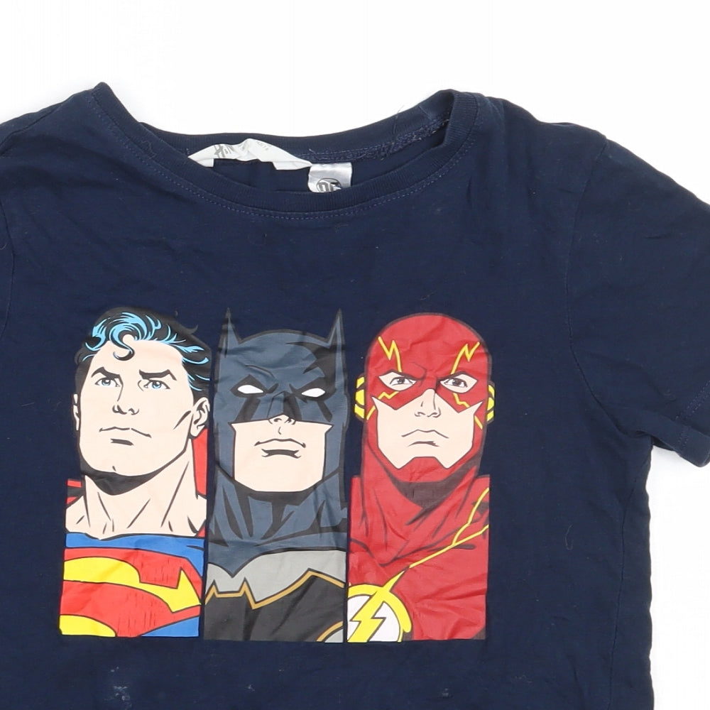 H&M Boys Blue  Cotton Basic T-Shirt Size 7-8 Years Round Neck  - Justice League