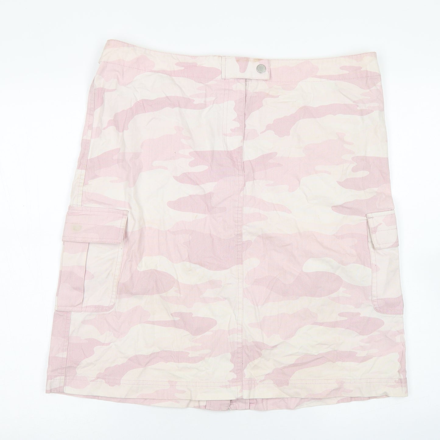 NEXT Womens Pink Camouflage Cotton Cargo Skirt Size 16   Snap