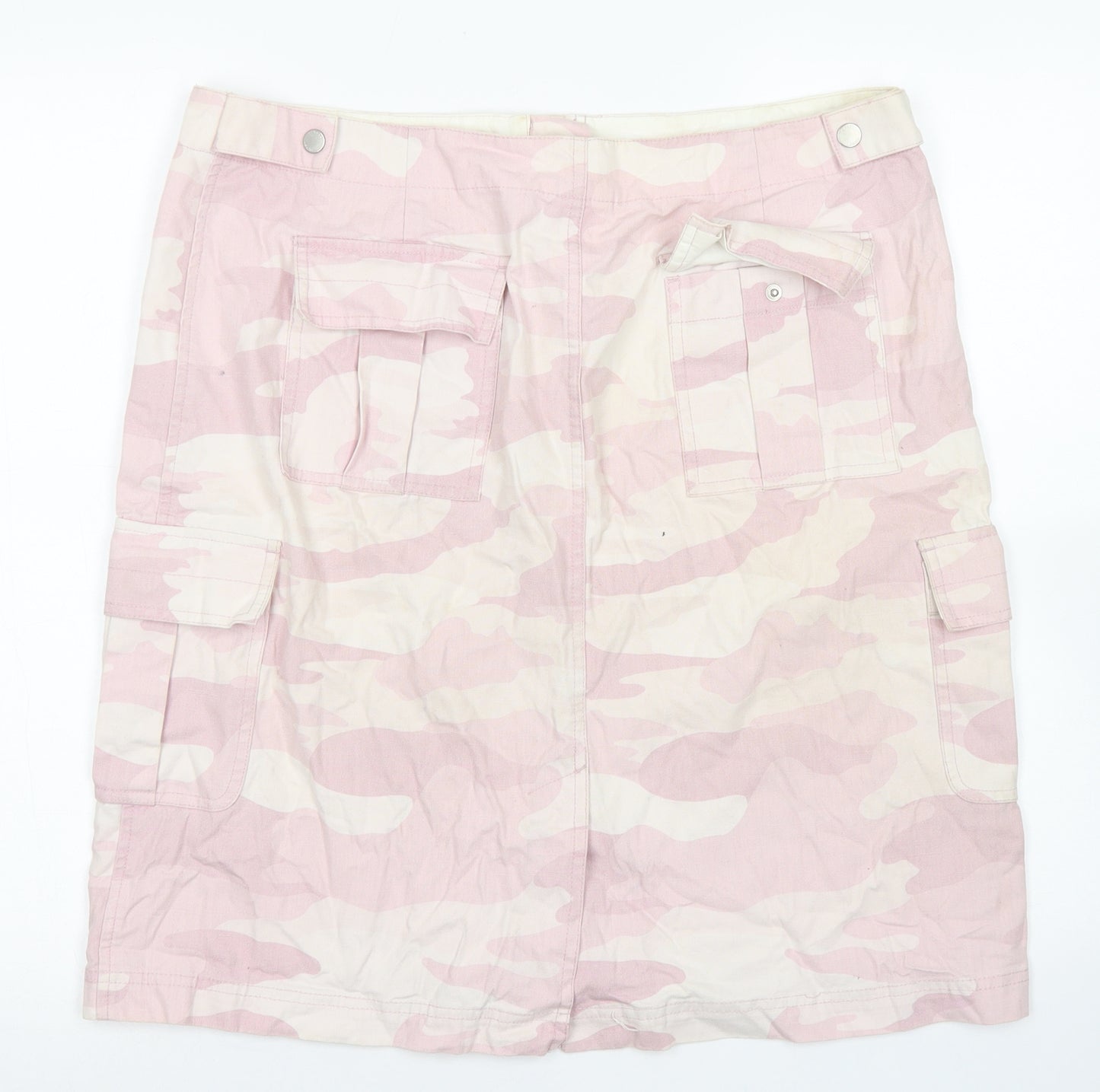NEXT Womens Pink Camouflage Cotton Cargo Skirt Size 16   Snap