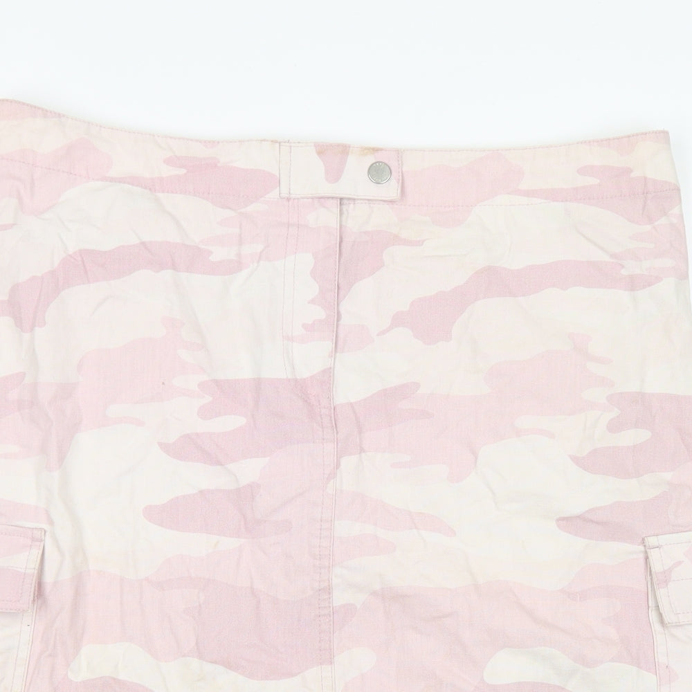 NEXT Womens Pink Camouflage Cotton Cargo Skirt Size 16   Snap