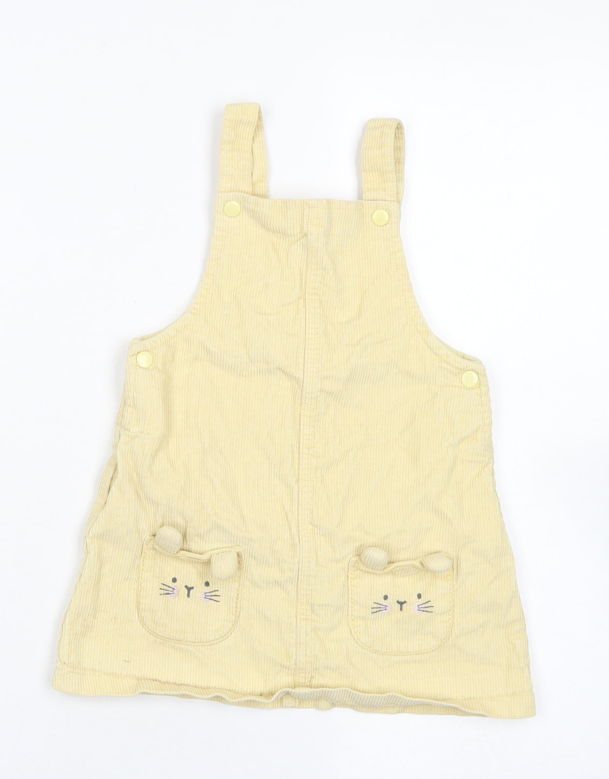 TU Girls Yellow  Cotton Pinafore/Dungaree Dress  Size 12-18 Months  Square Neck Snap