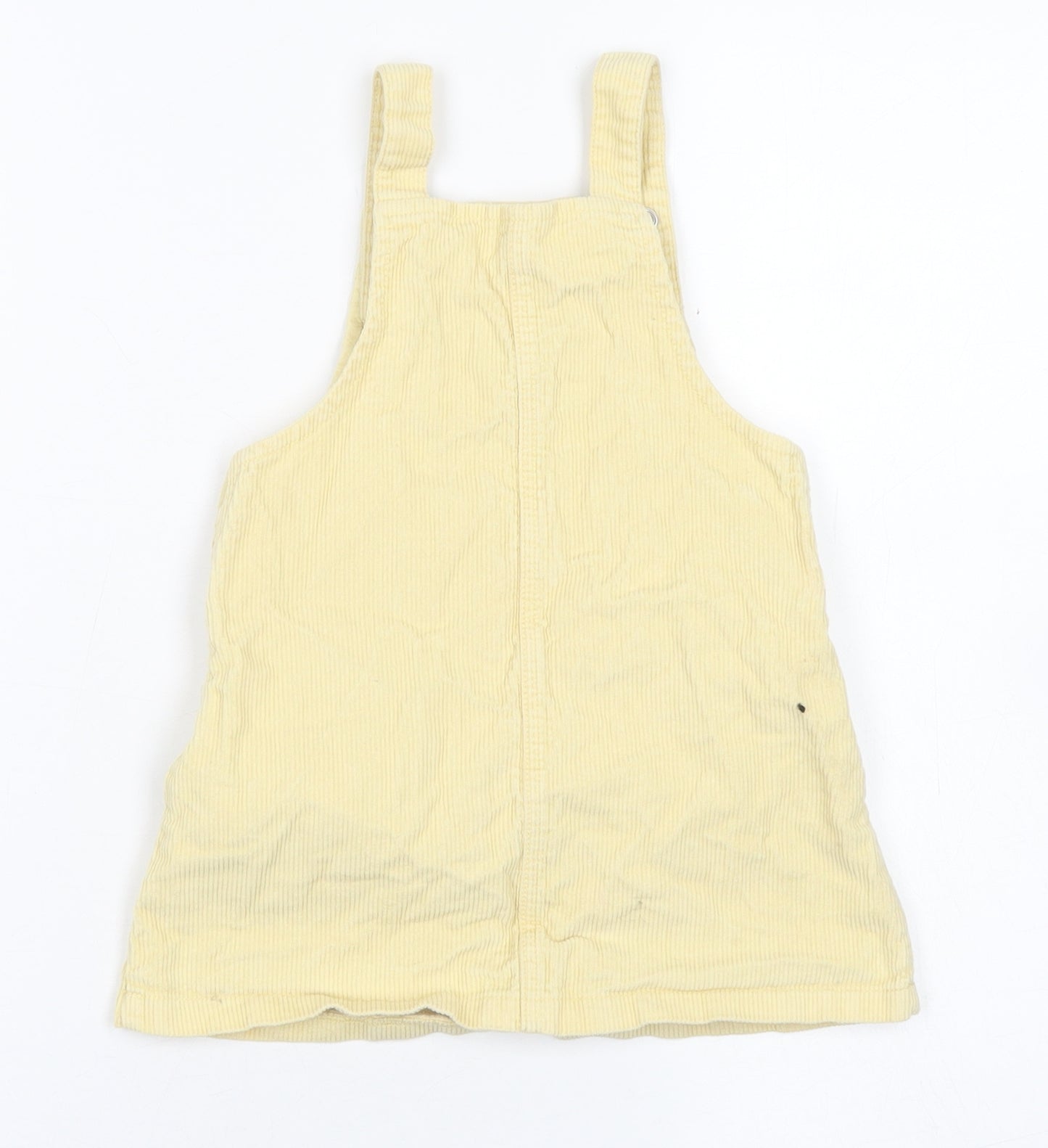 TU Girls Yellow  Cotton Pinafore/Dungaree Dress  Size 12-18 Months  Square Neck Snap