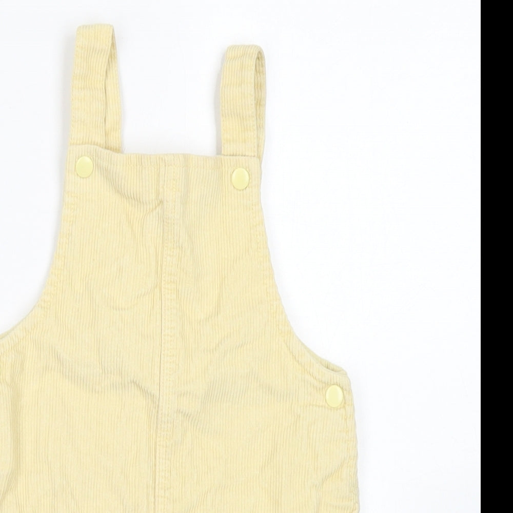 TU Girls Yellow  Cotton Pinafore/Dungaree Dress  Size 12-18 Months  Square Neck Snap