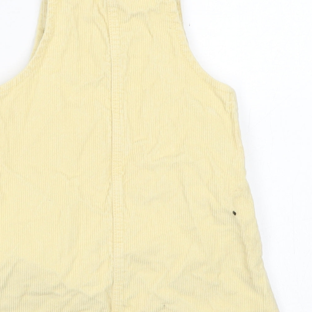TU Girls Yellow  Cotton Pinafore/Dungaree Dress  Size 12-18 Months  Square Neck Snap