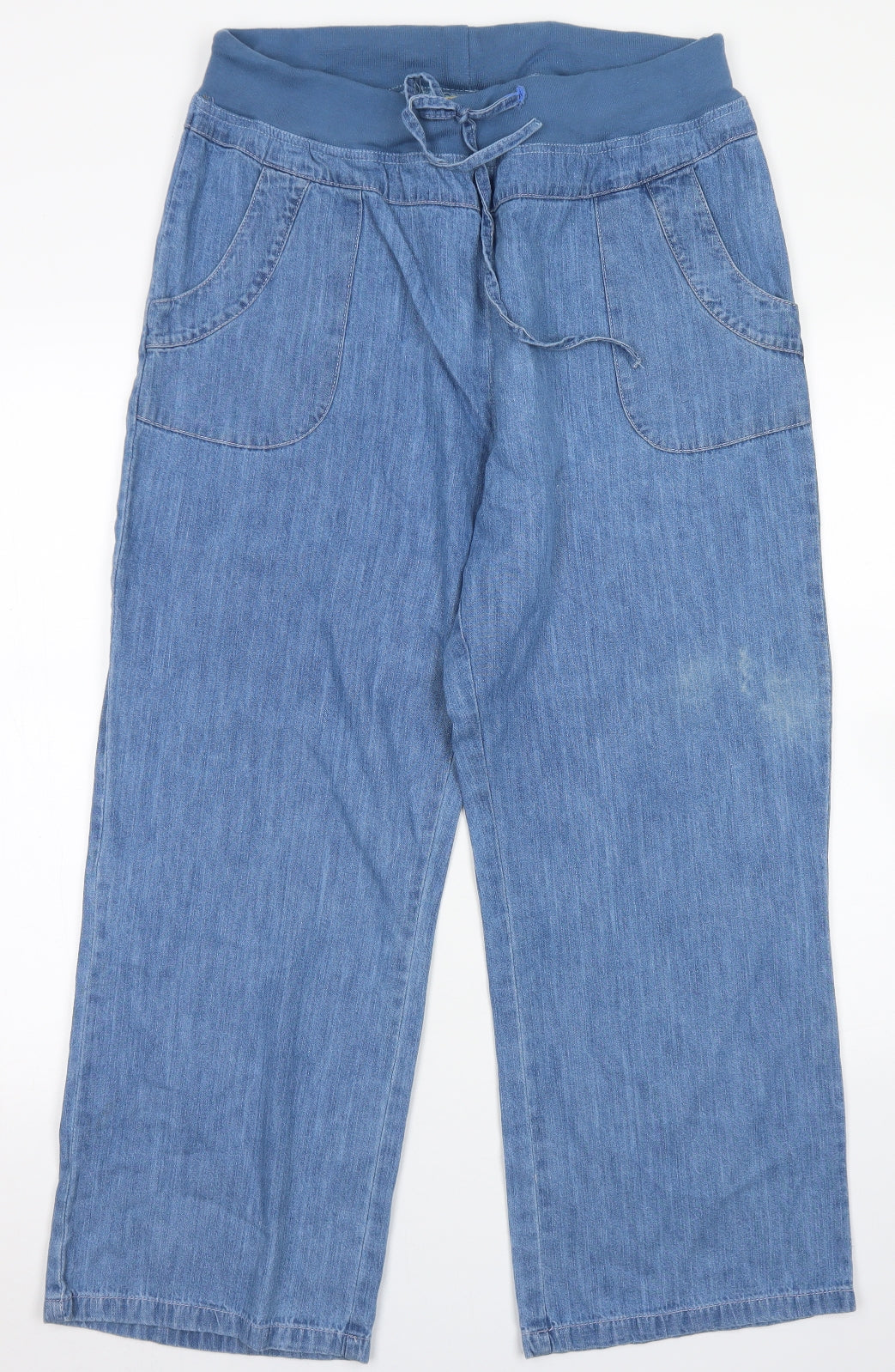 Being Casual Womens Blue  Cotton Wide-Leg Jeans Size 16 L26 in Regular Drawstring