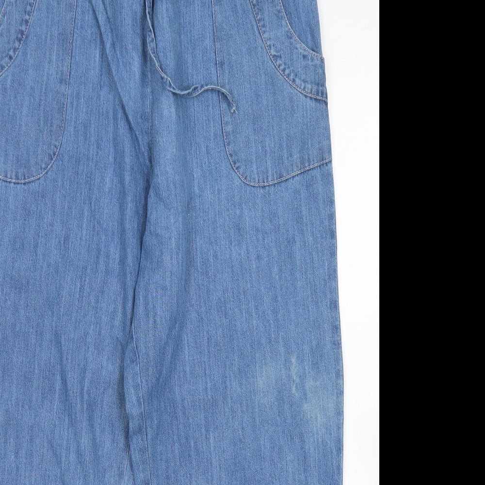 Being Casual Womens Blue  Cotton Wide-Leg Jeans Size 16 L26 in Regular Drawstring