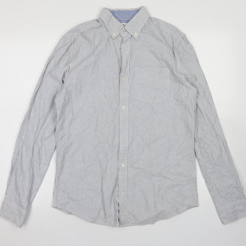 NEXT Mens Blue Striped Cotton  Button-Up Size S Collared Button