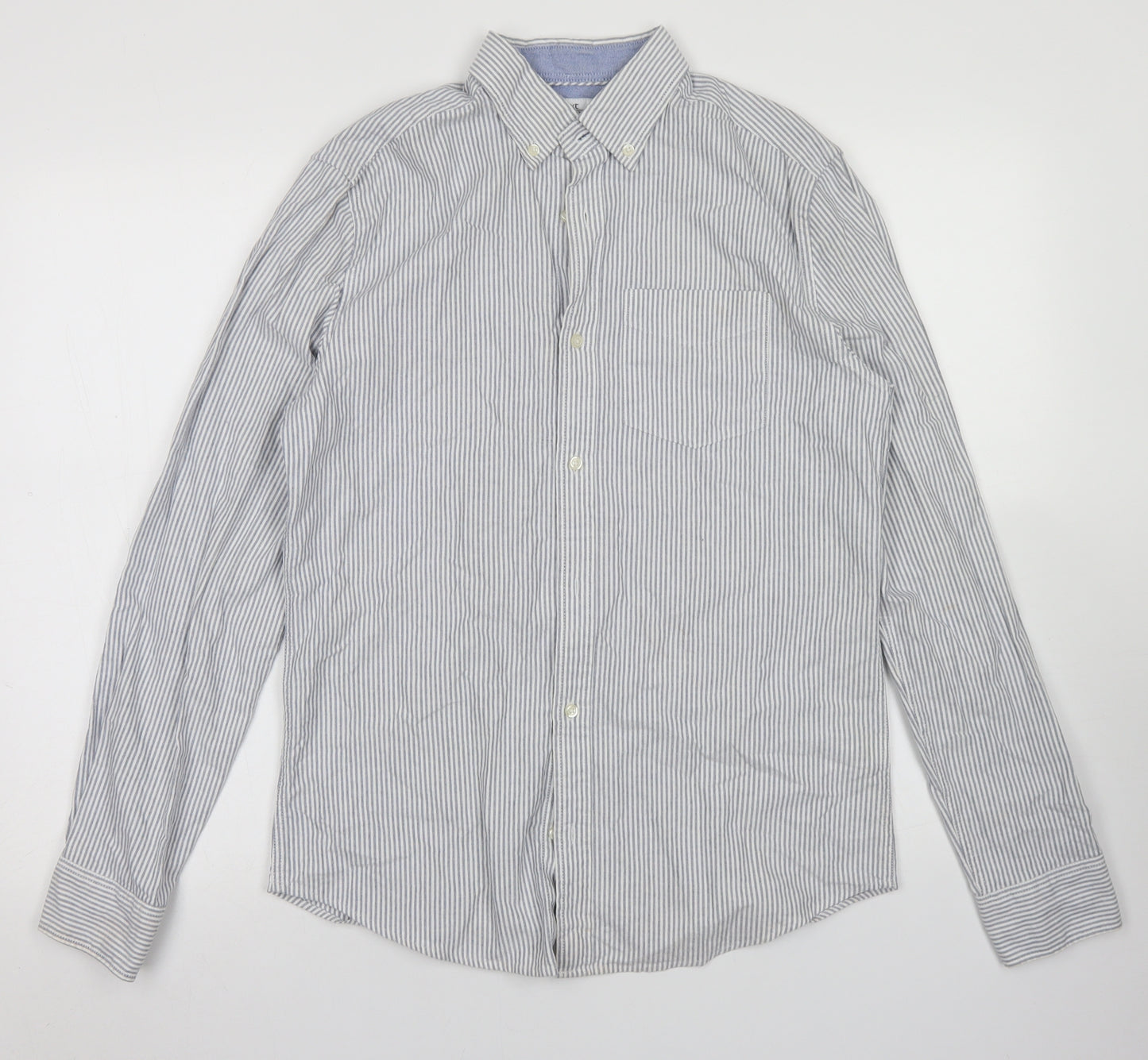 NEXT Mens Blue Striped Cotton  Button-Up Size S Collared Button