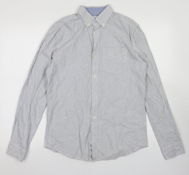 NEXT Mens Blue Striped Cotton  Button-Up Size S Collared Button