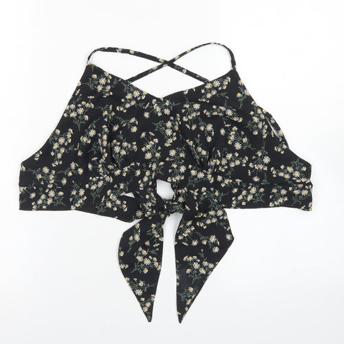 SheIn Womens Black Floral Polyester Cropped Blouse Size XL V-Neck