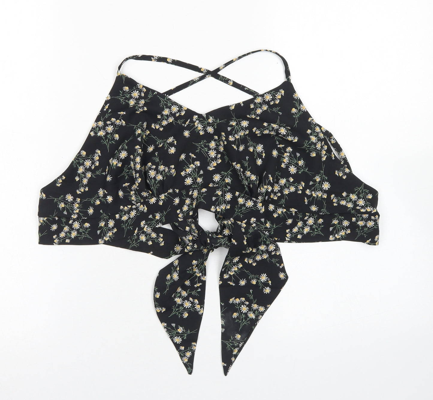 SheIn Womens Black Floral Polyester Cropped Blouse Size XL V-Neck