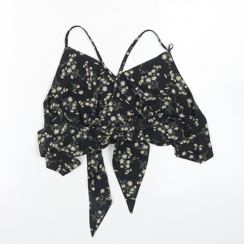 SheIn Womens Black Floral Polyester Cropped Blouse Size XL V-Neck